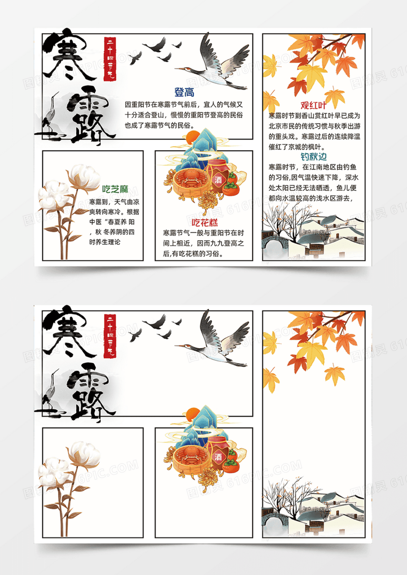 寒露二十四节气简约枫叶手抄报