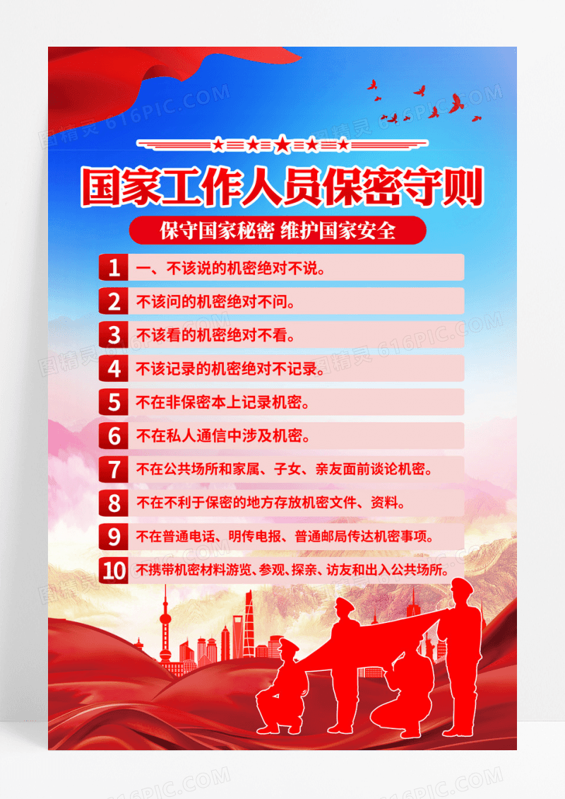 蓝色简约国家工作人员保密守则宣传海报