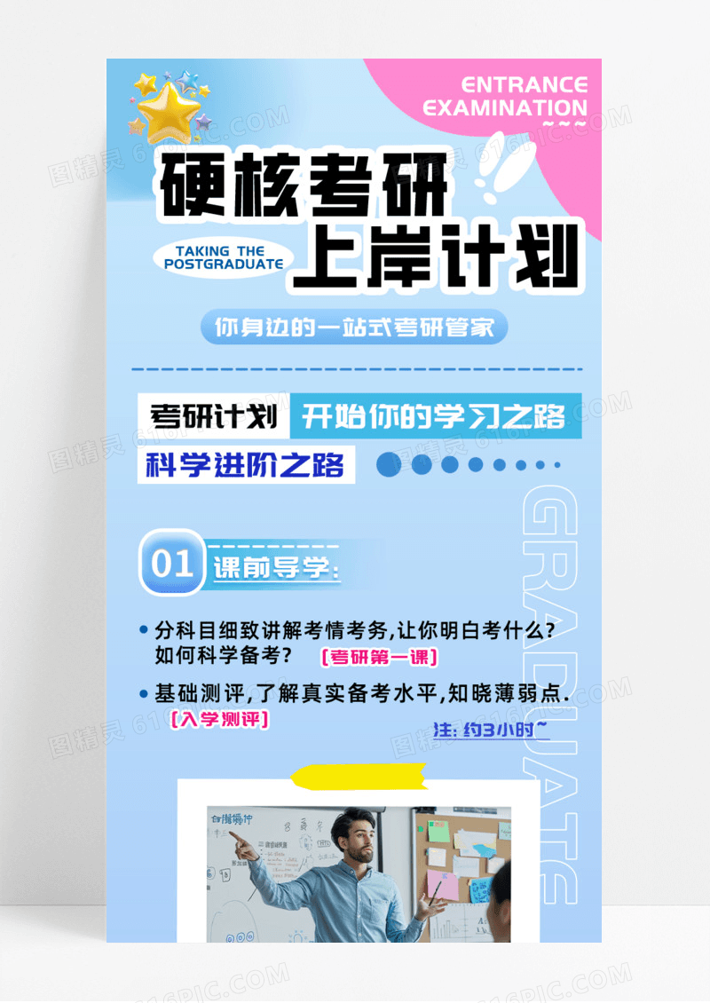 硬核考研上岸计划手机宣传海报长图学习教育培训