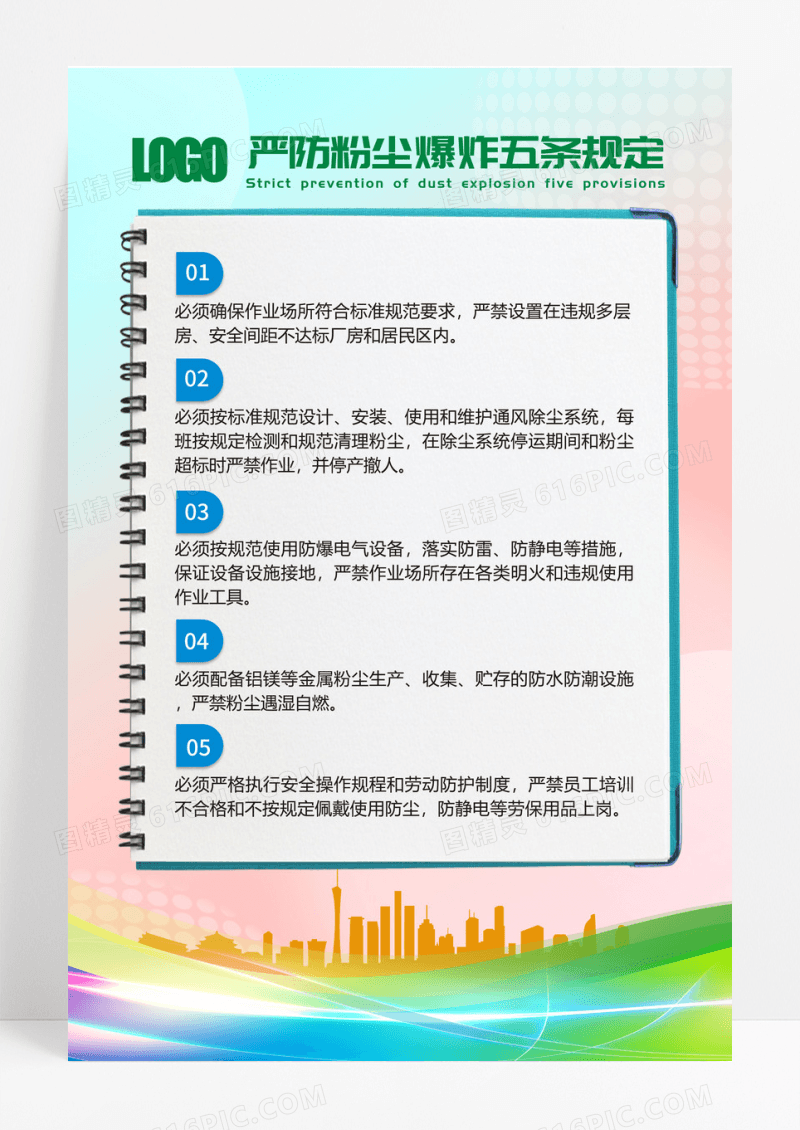 弥散风严防粉尘爆炸五条规定海报