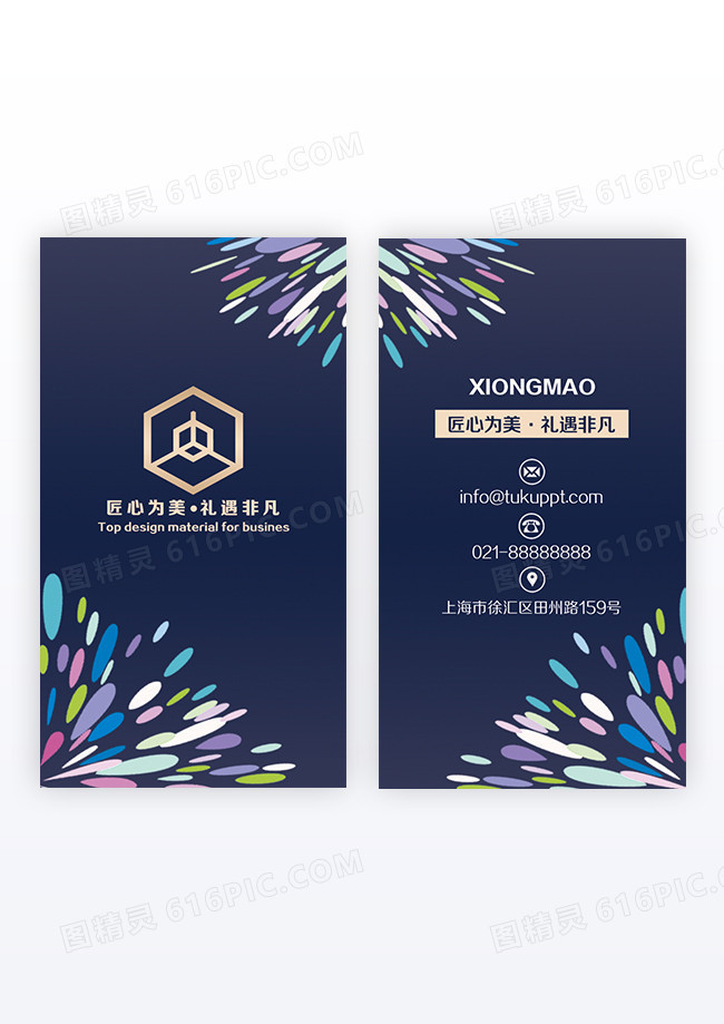 竖版高档时尚炫彩个人工作室竖版名片设计