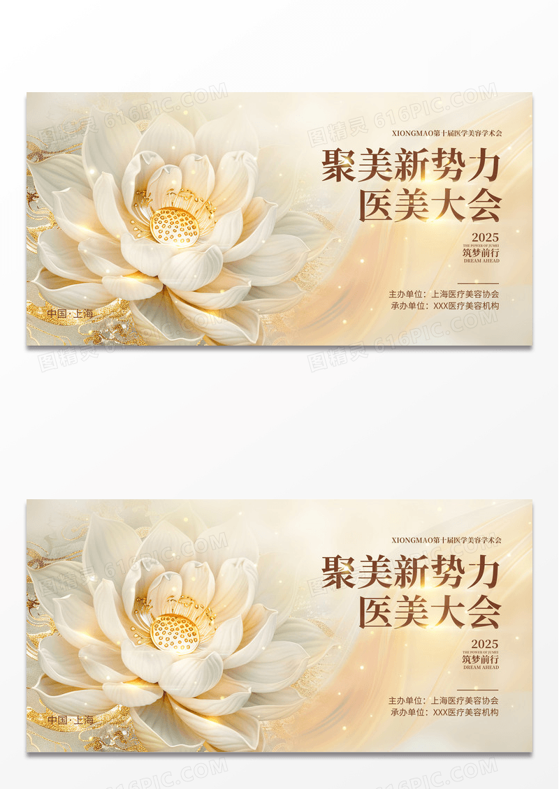 白金简约抽象背景风医美大会活动广告宣传展板医美医疗