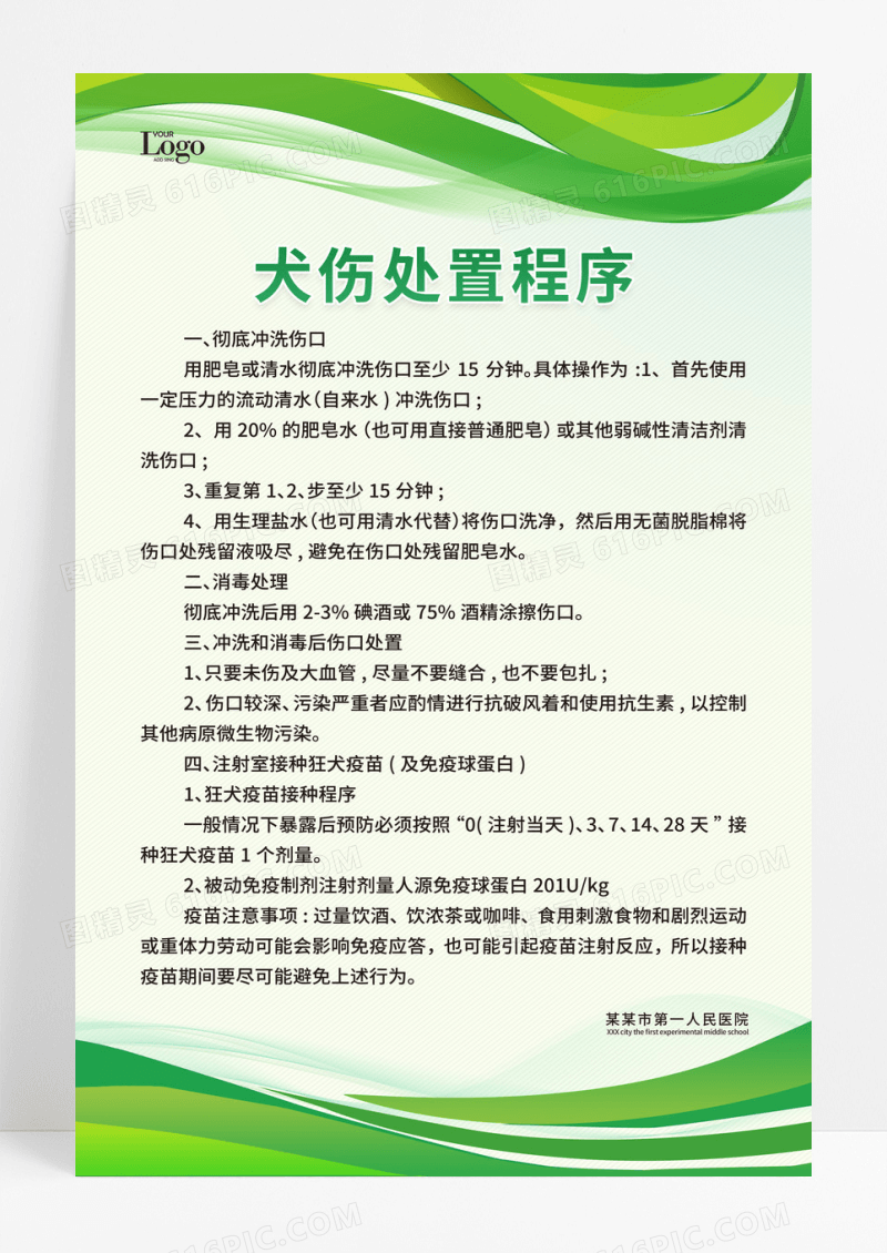 绿色简约风格犬伤处置程序医院制度牌