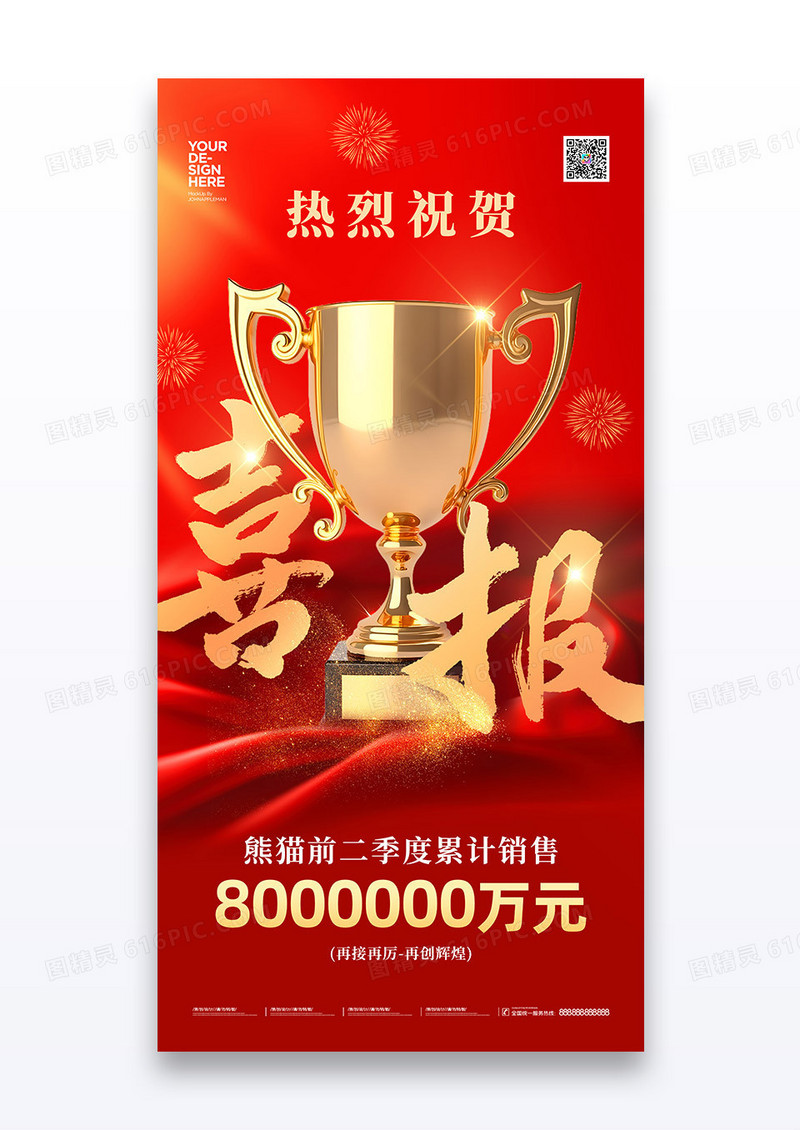 简约红色金色奖杯喜报战报捷报海报