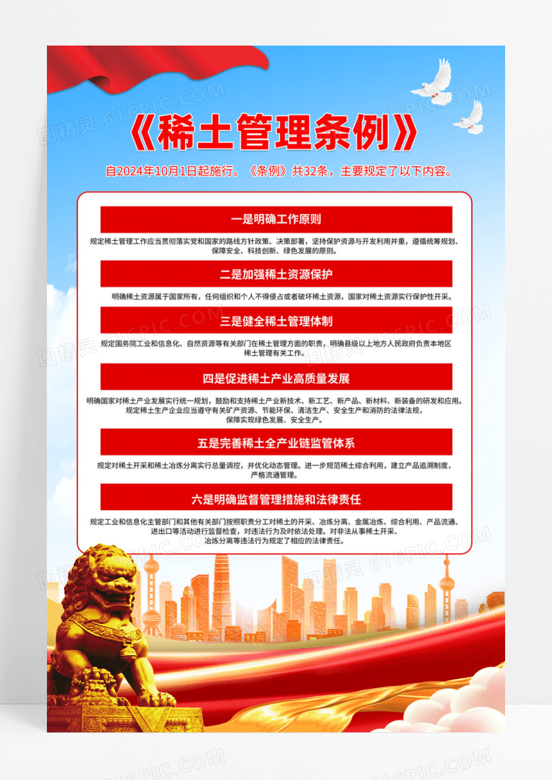 红色大气稀土管理条例海报