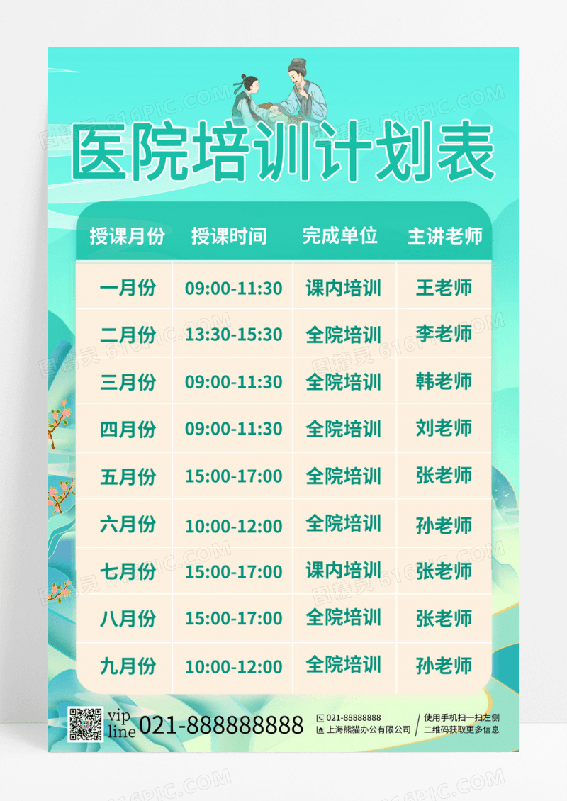 中国风国潮医疗培训计划表宣传海报