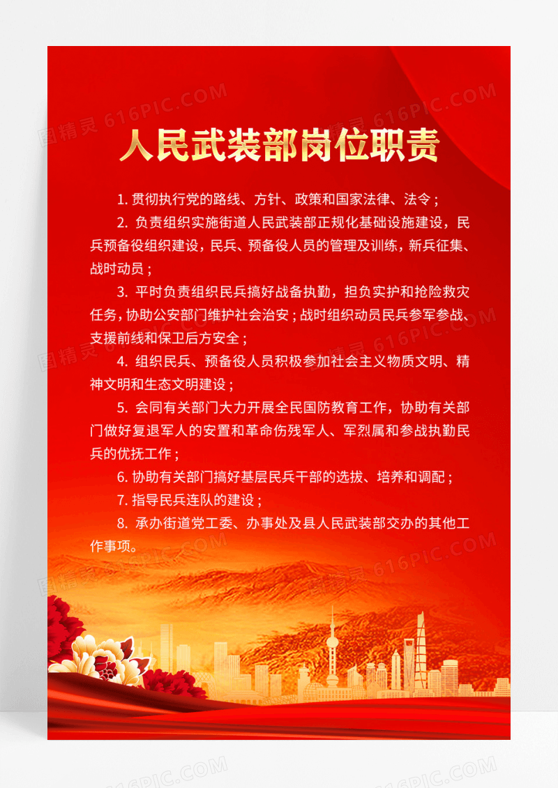 红色人民武装部岗位职责海报