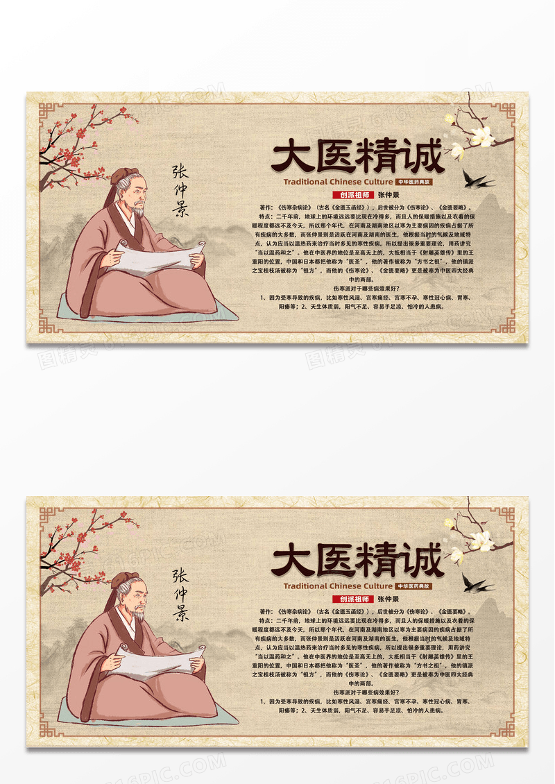 灰色古风大医精诚中医文化大医精诚展板