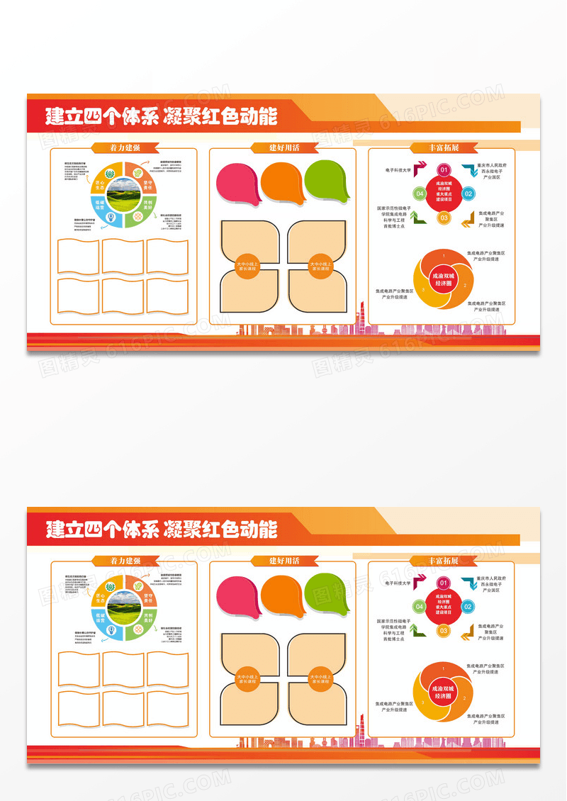 红色时尚简约企业建立四个体系凝聚红色动能宣传展板