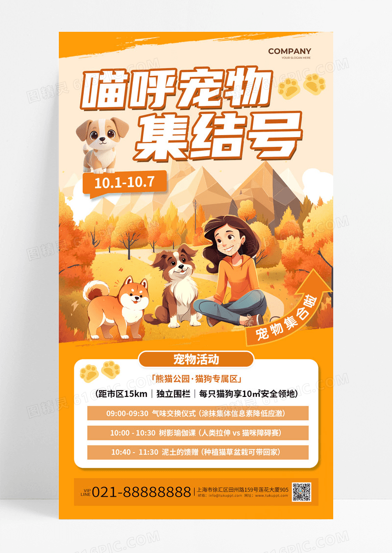 橘色喵呼宠物集结号秋季宠物活动平面海报