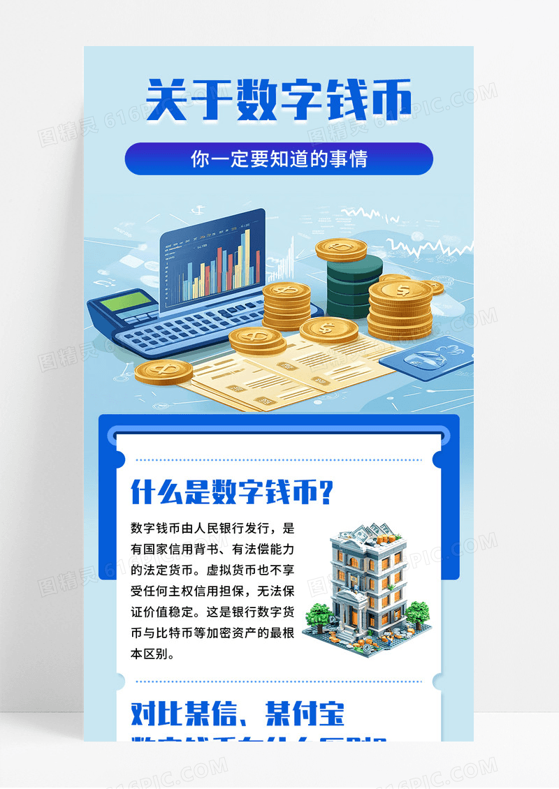 蓝色简约关于数字钱币知识宣传长图