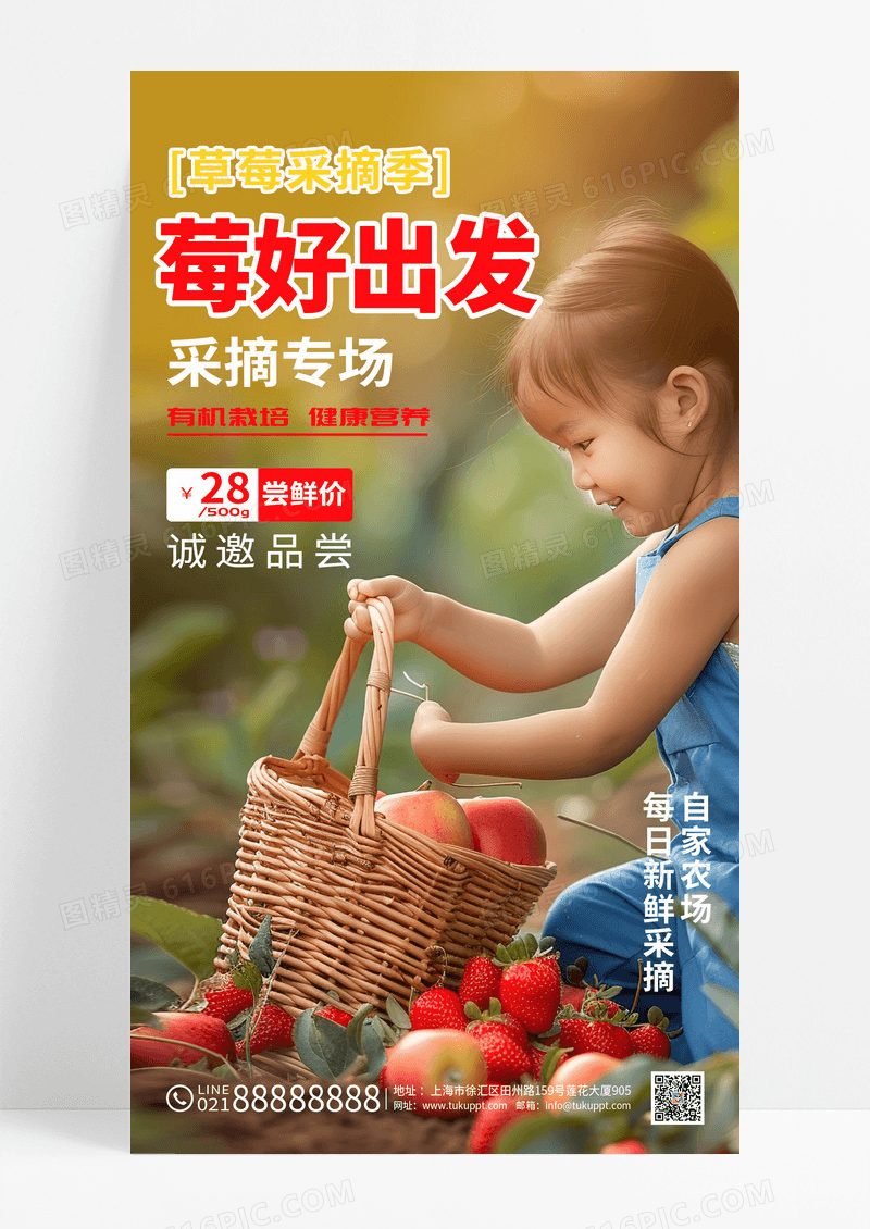 实拍风2025年草莓促销摄影图海报