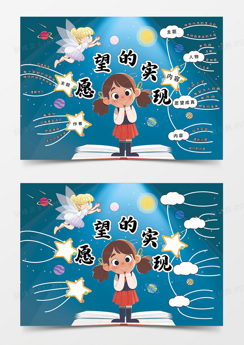 蓝色卡通愿望的实现宣传小报手抄报