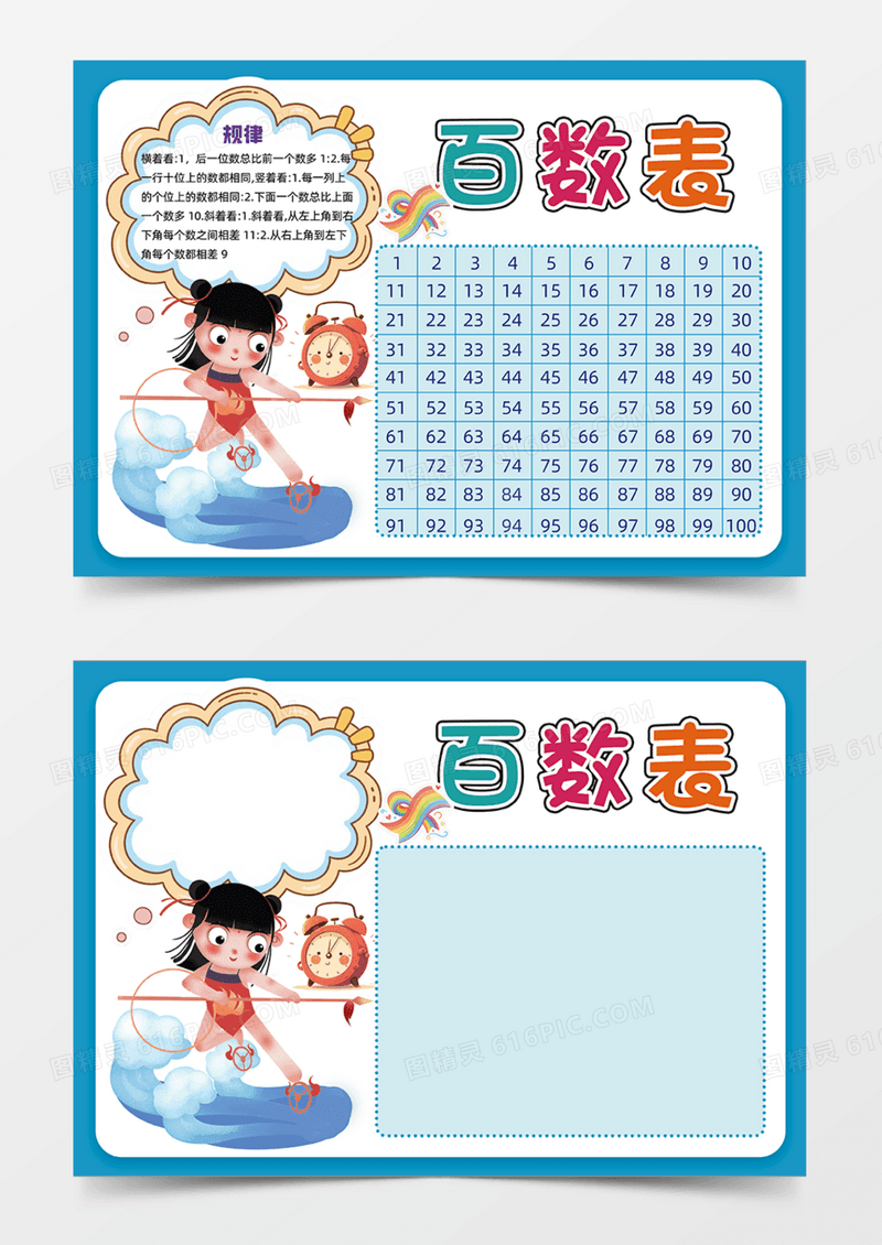 百数表数学知识可爱简约插画手抄报