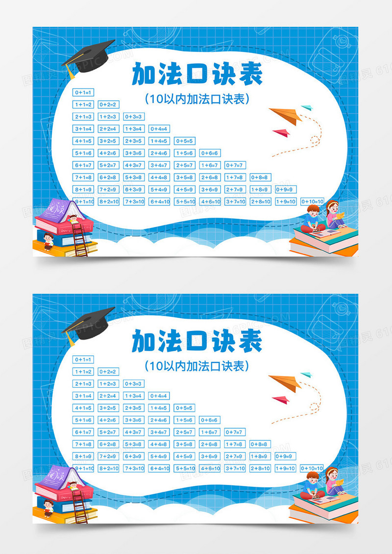 蓝色卡通加法法口诀表小报手手抄报加法口诀表