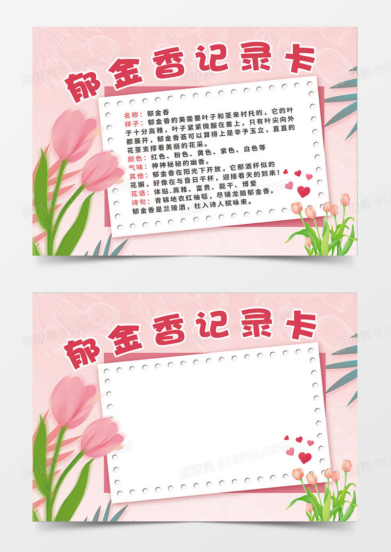 粉色简约唯美郁金香记录卡小报手抄报