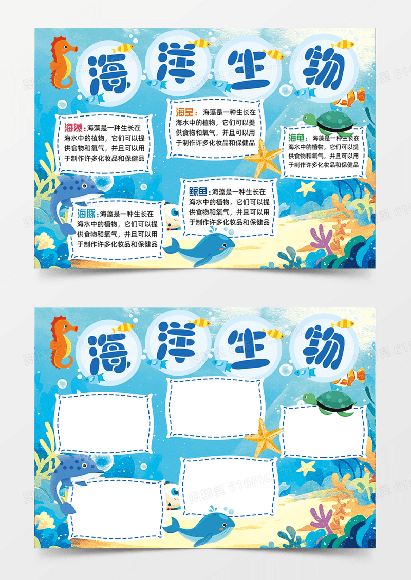 海洋生物可爱动物鲸鱼海豚手抄报