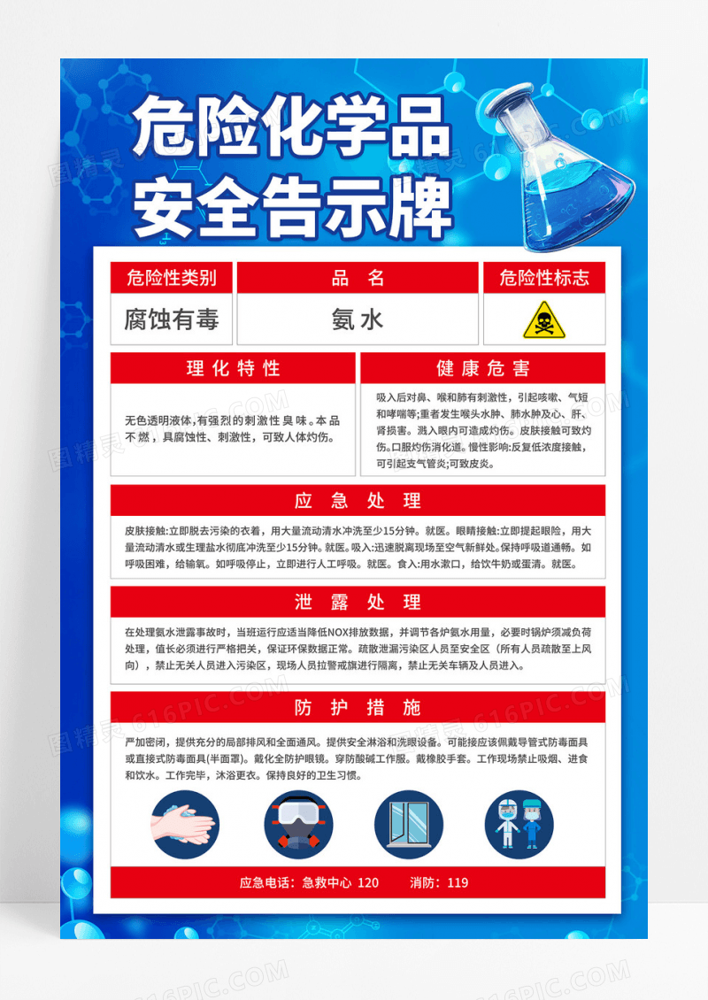 简约蓝色危险化学品安全告示牌海报设计