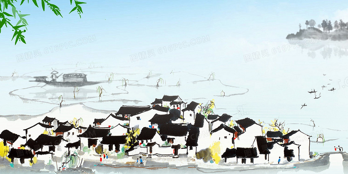 江南水乡水墨背景BANNER