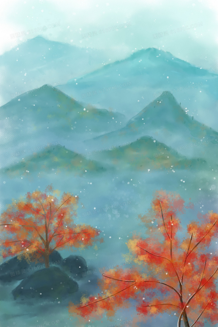 水墨风秋季山水背景图