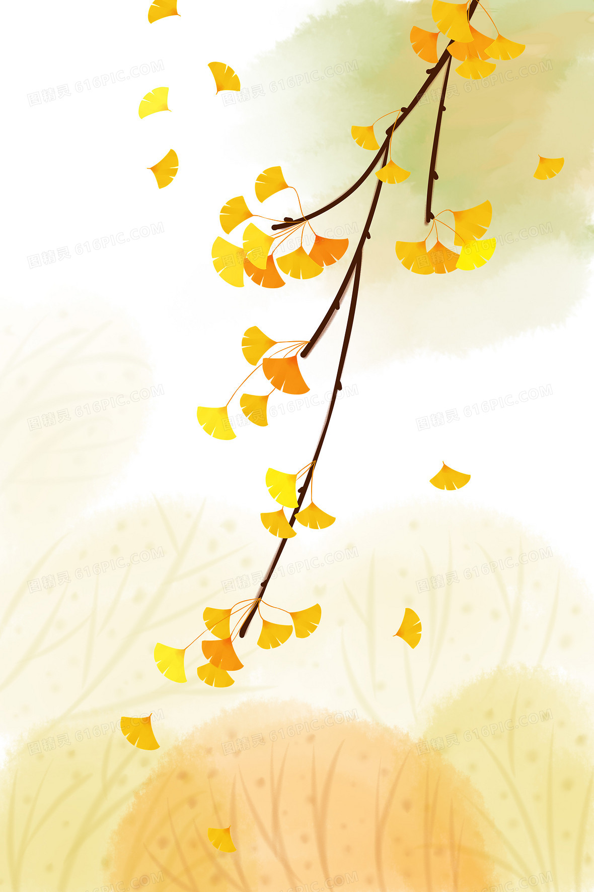 秋季唯美银杏丛林背景图