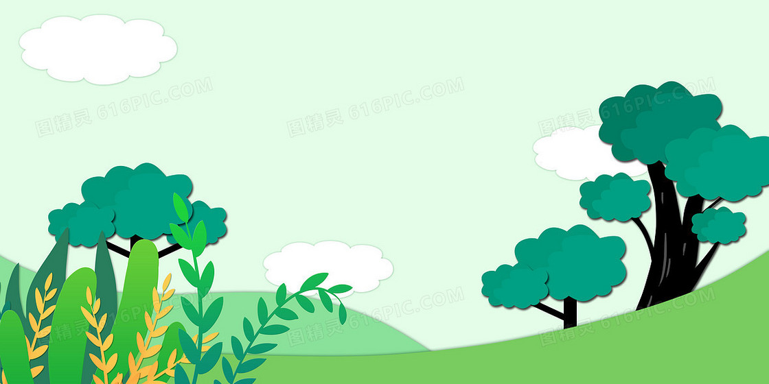 夏季唯美绿色大树剪纸背景图