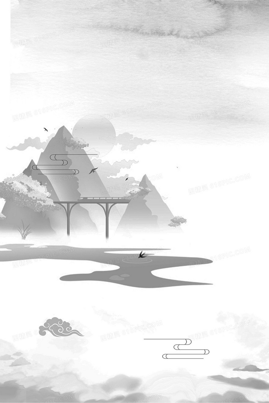 黑白水墨山水古典背景