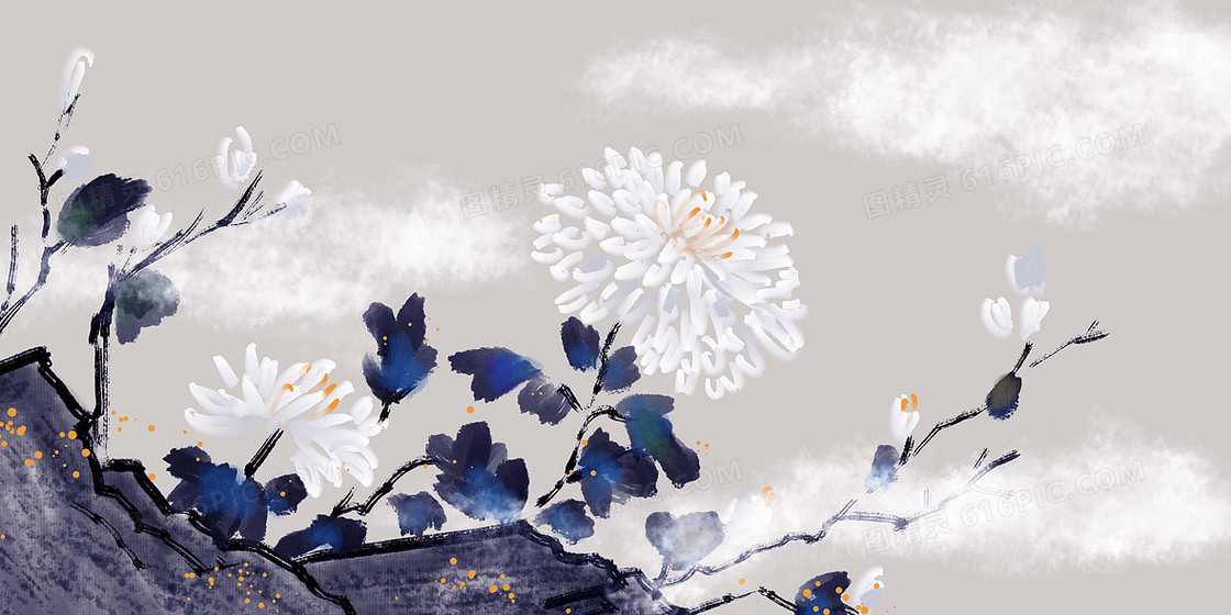 新中式菊花水墨国画背景