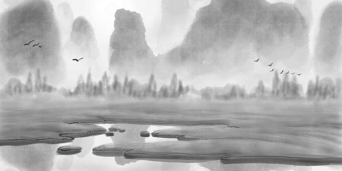 水墨山水展板banner背景