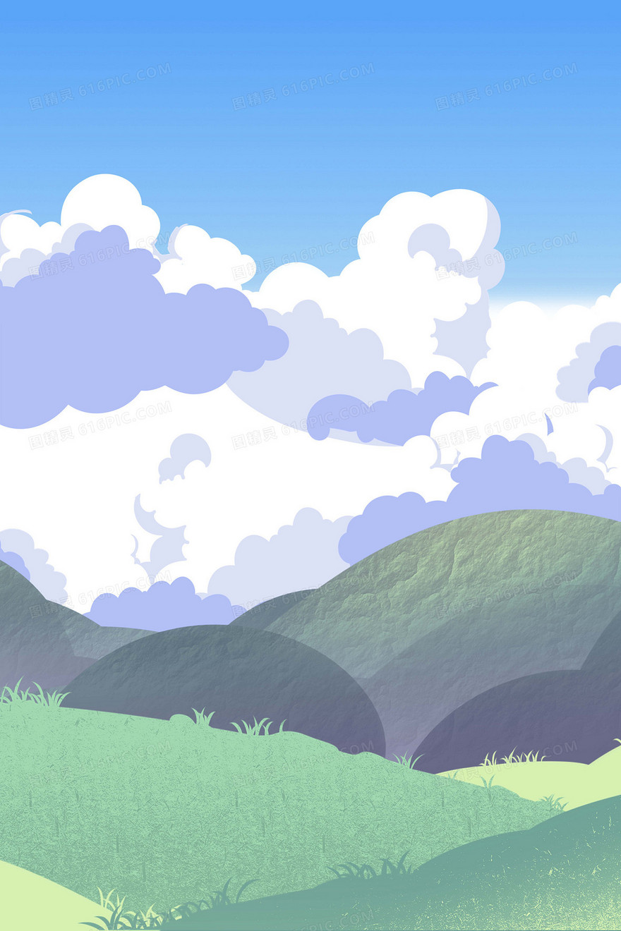 天空蓝天白云插画背景
