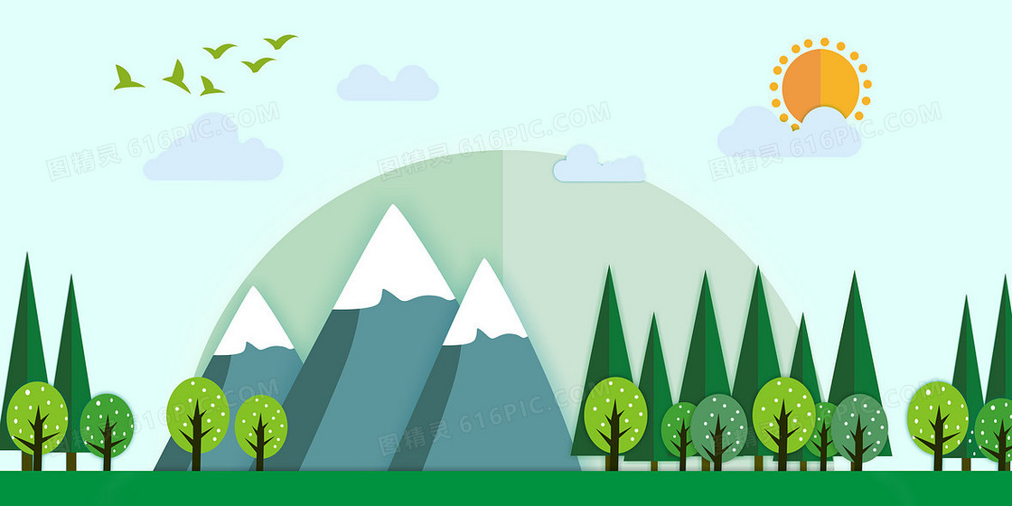 夏季唯美山中美林剪纸背景图