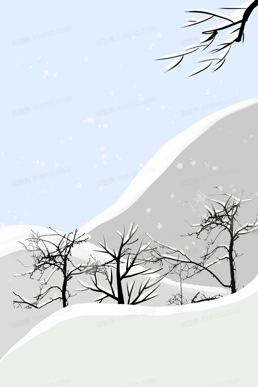 白色文艺清新雪地树枝背景