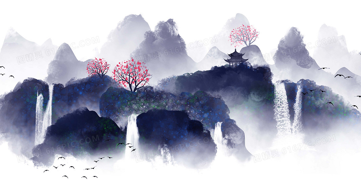 水墨山水中国风古风新中式展板背景