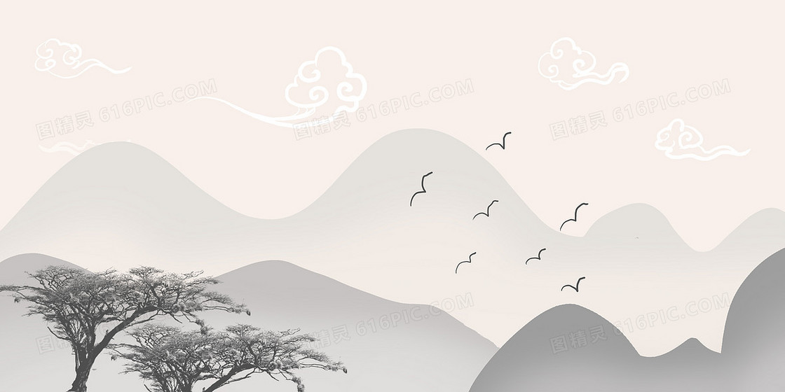 黑白中国风水墨远山背景图