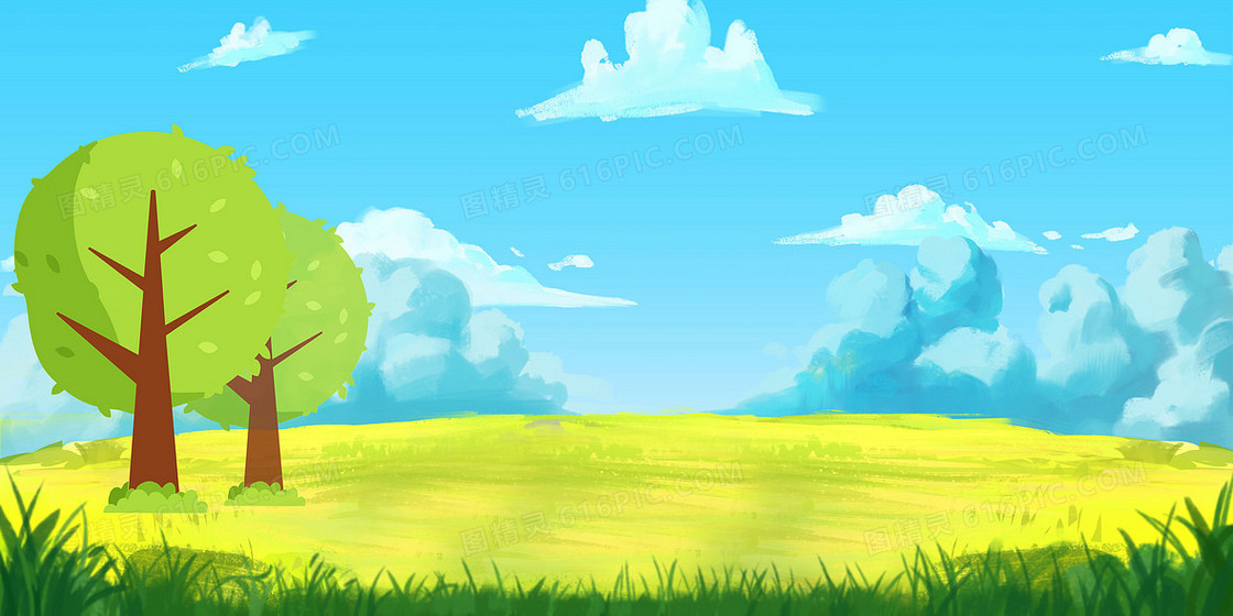 绿色草地手绘风景背景