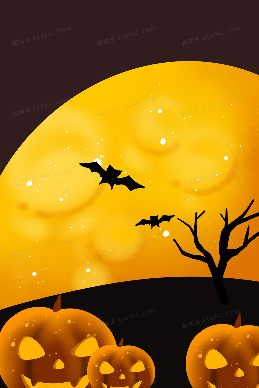 棕色万圣节卡通扁平手绘插画背景