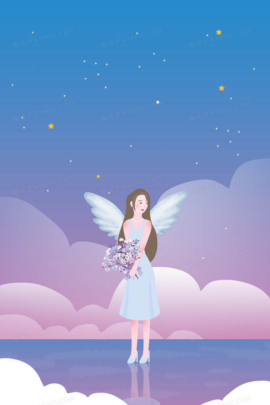 文艺清新女生星空插画背景