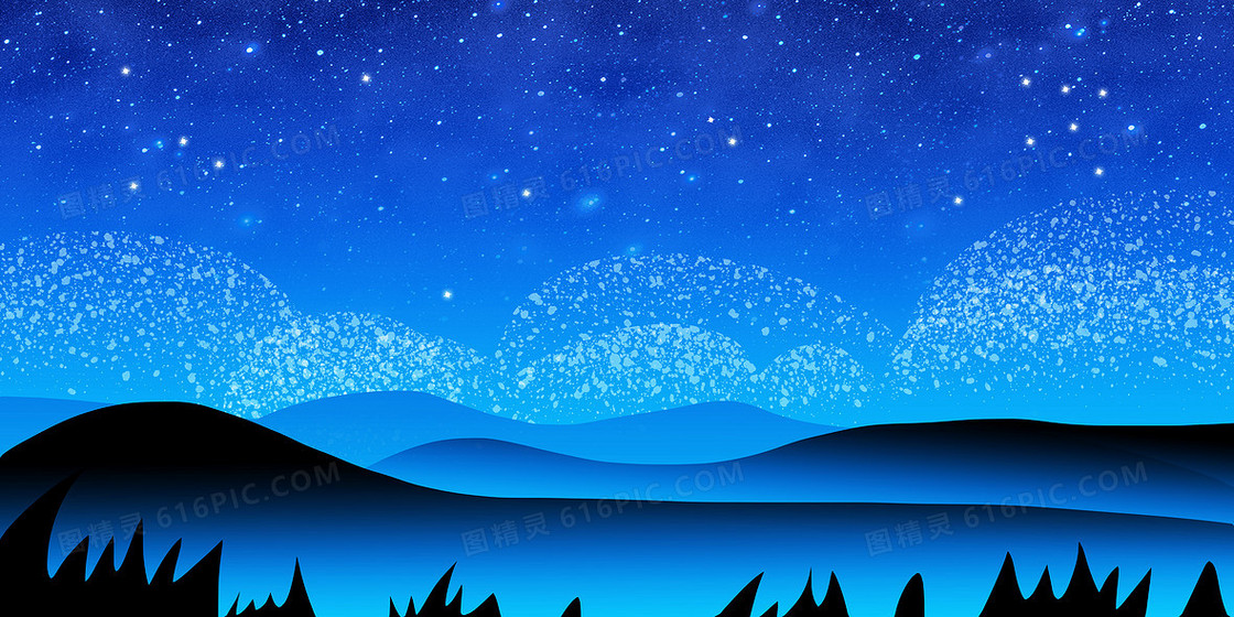 宁静优雅的手绘卡通夜晚星空背景