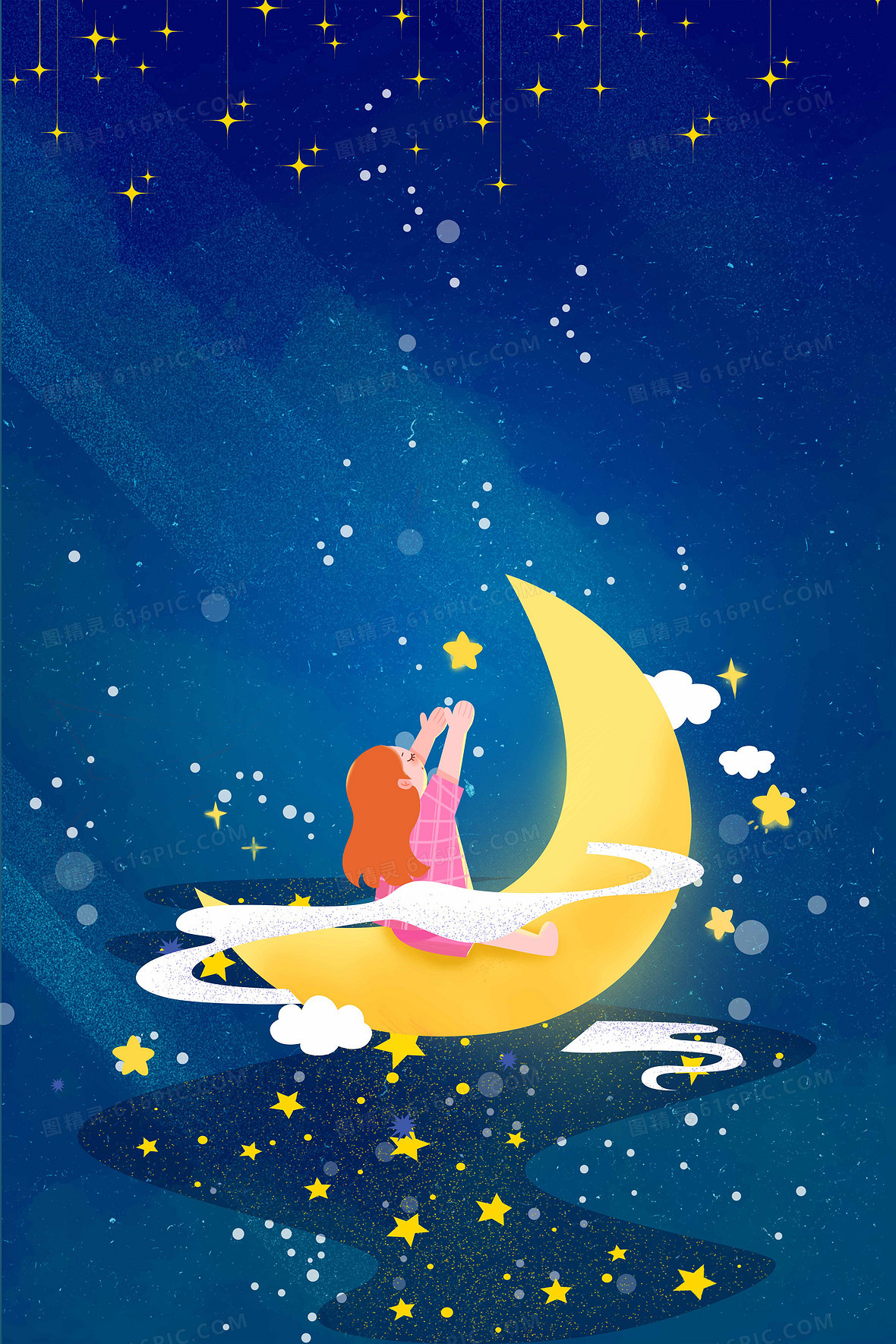月亮星空夜晚卡通插画背景