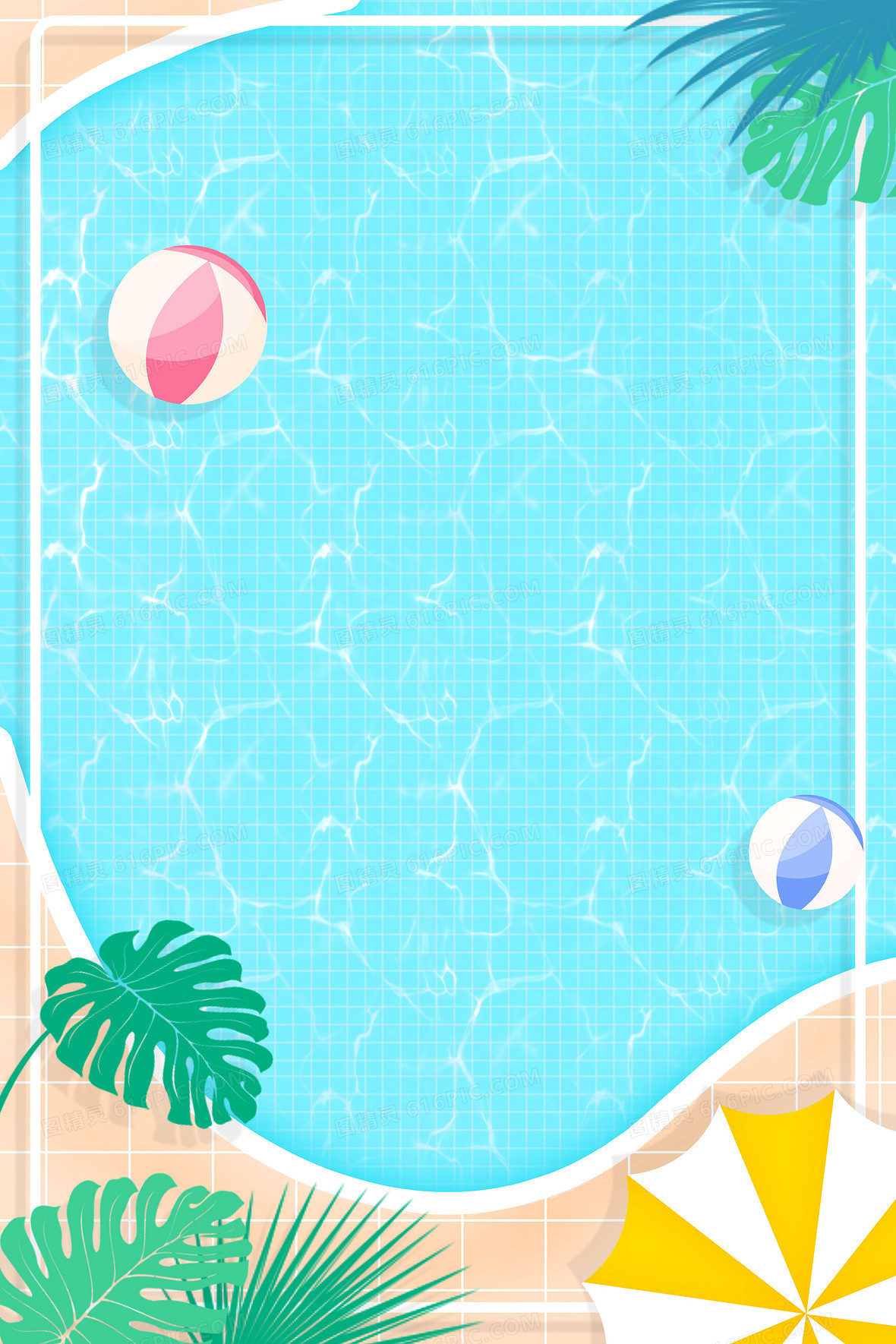 卡通清夏季泳池小清新清凉背景