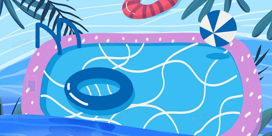 夏日清凉泳池派对卡通人物背景