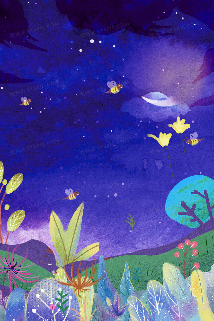 夏季森林绿植夜晚星空夜空背景