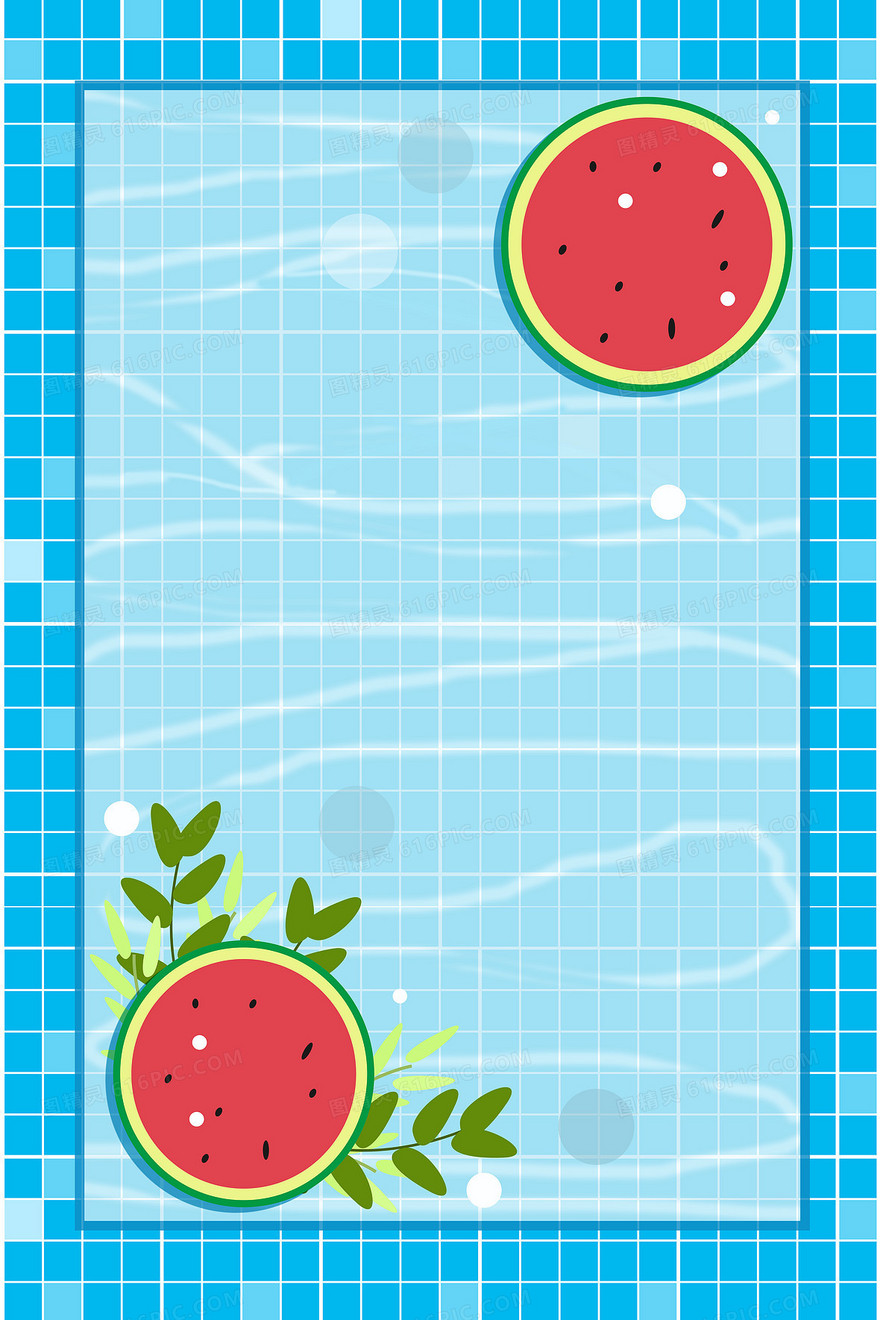 蓝色 水池 西瓜 夏季泳池 背景