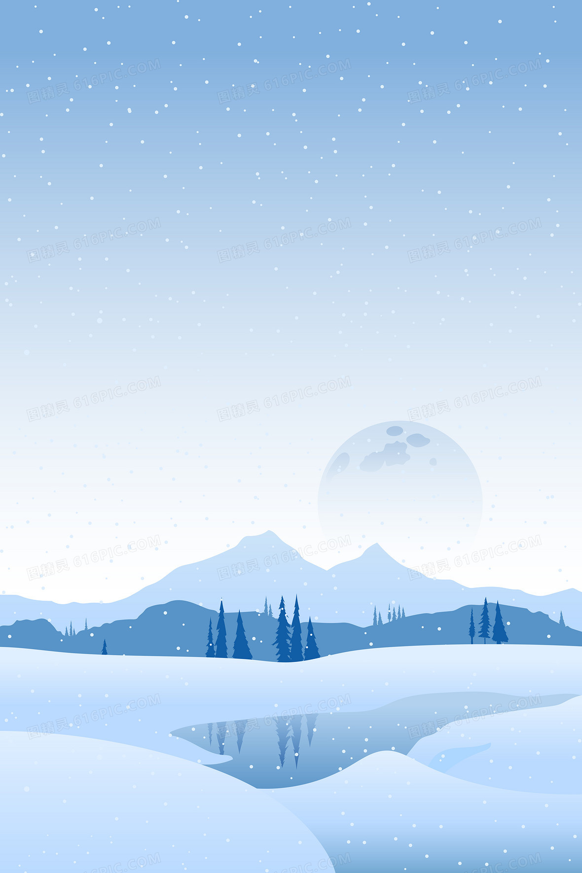 清新卡通冬季雪花背景图