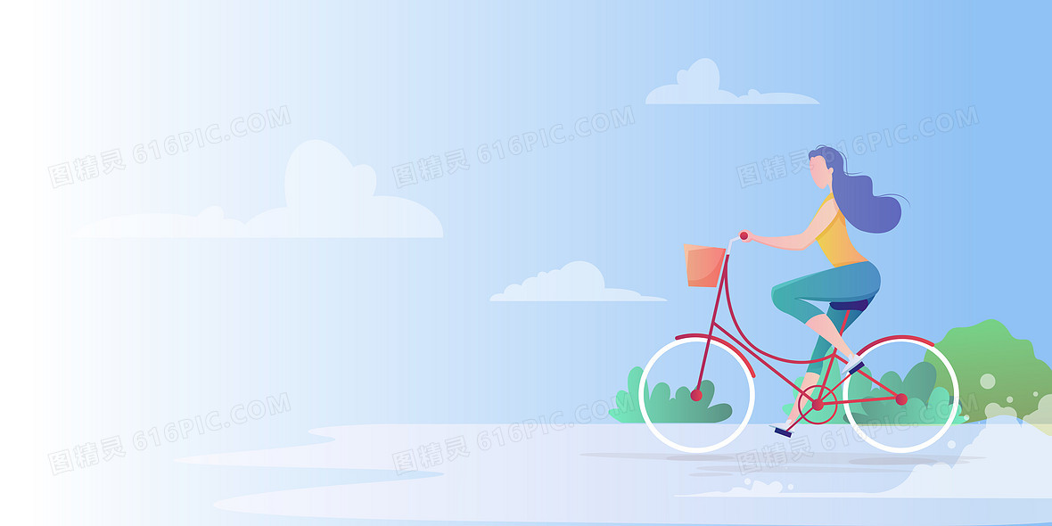 蓝色卡通清新自然自行车户外背景图