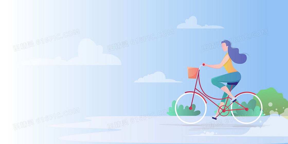 蓝色卡通清新自然自行车户外背景图