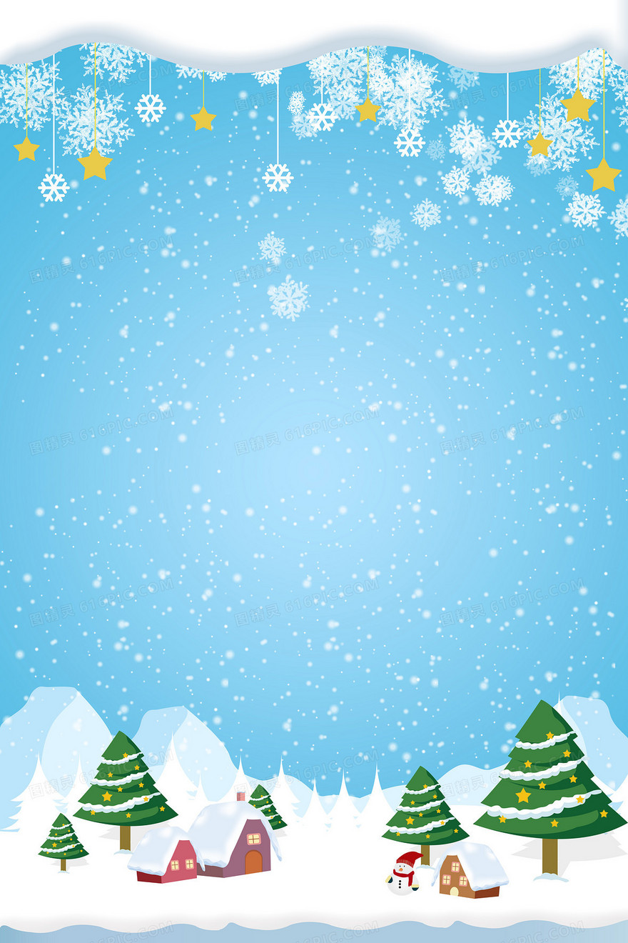 圣诞节简约雪地雪花蓝色小清新背景