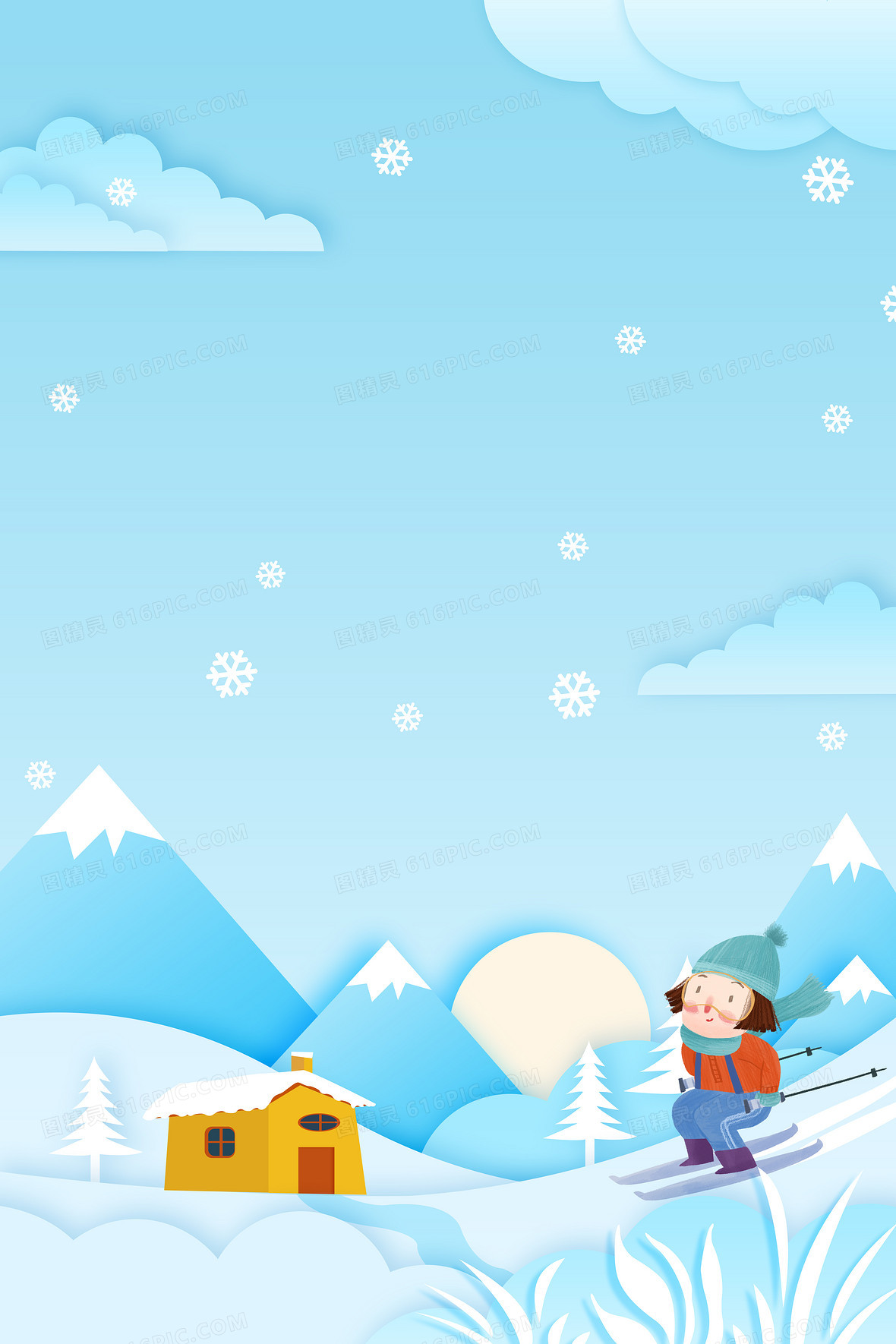 二十四节气小雪大雪冰雪雪屋背景