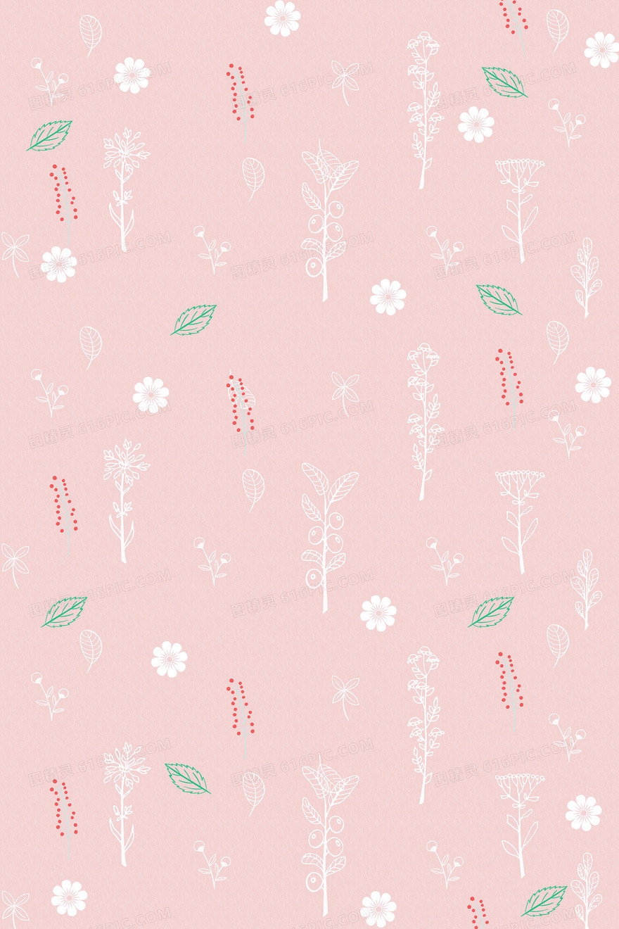 粉色小清新平铺植物叶子印花底纹背景