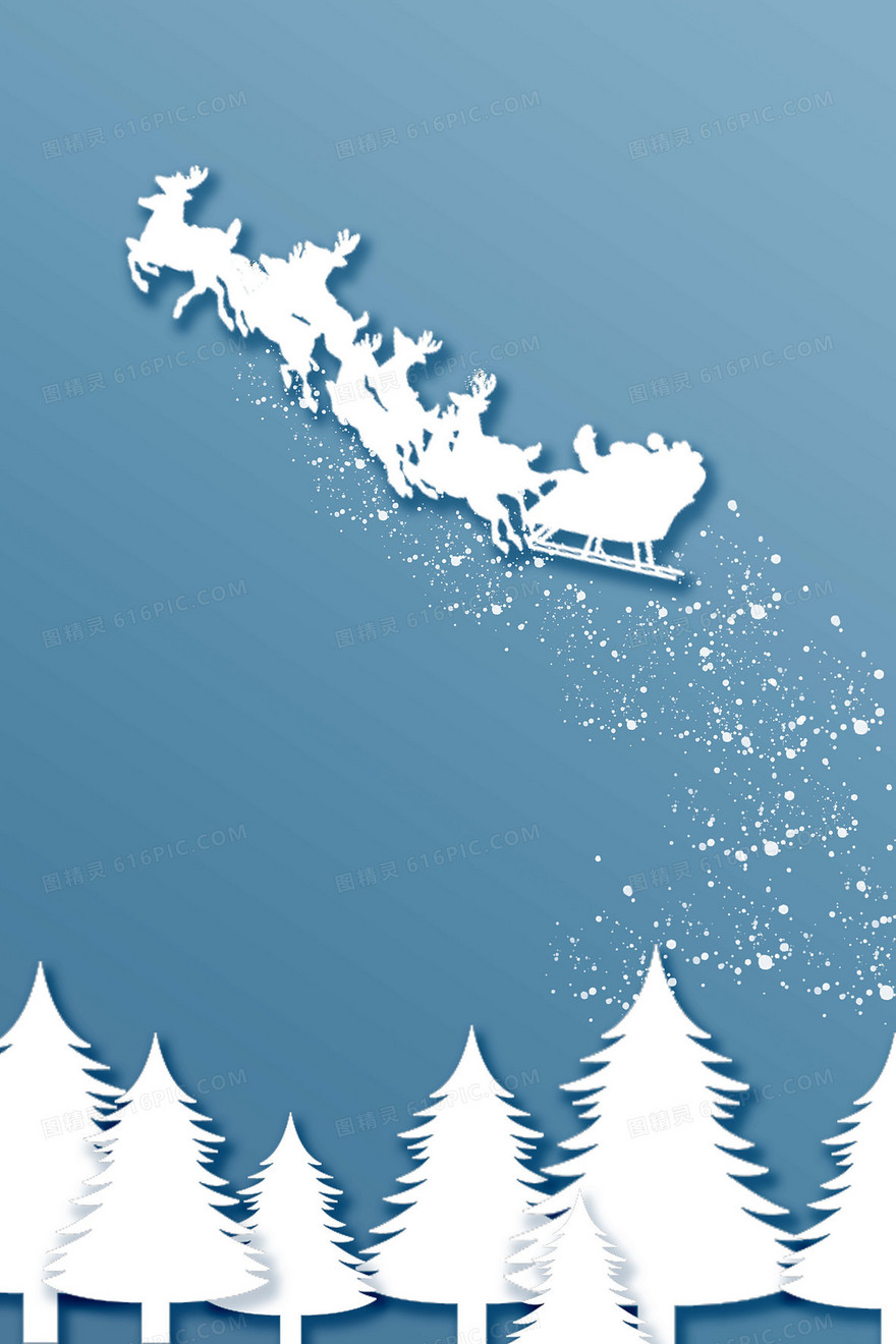 蓝色白色圣诞节小鹿圣诞老人背景图